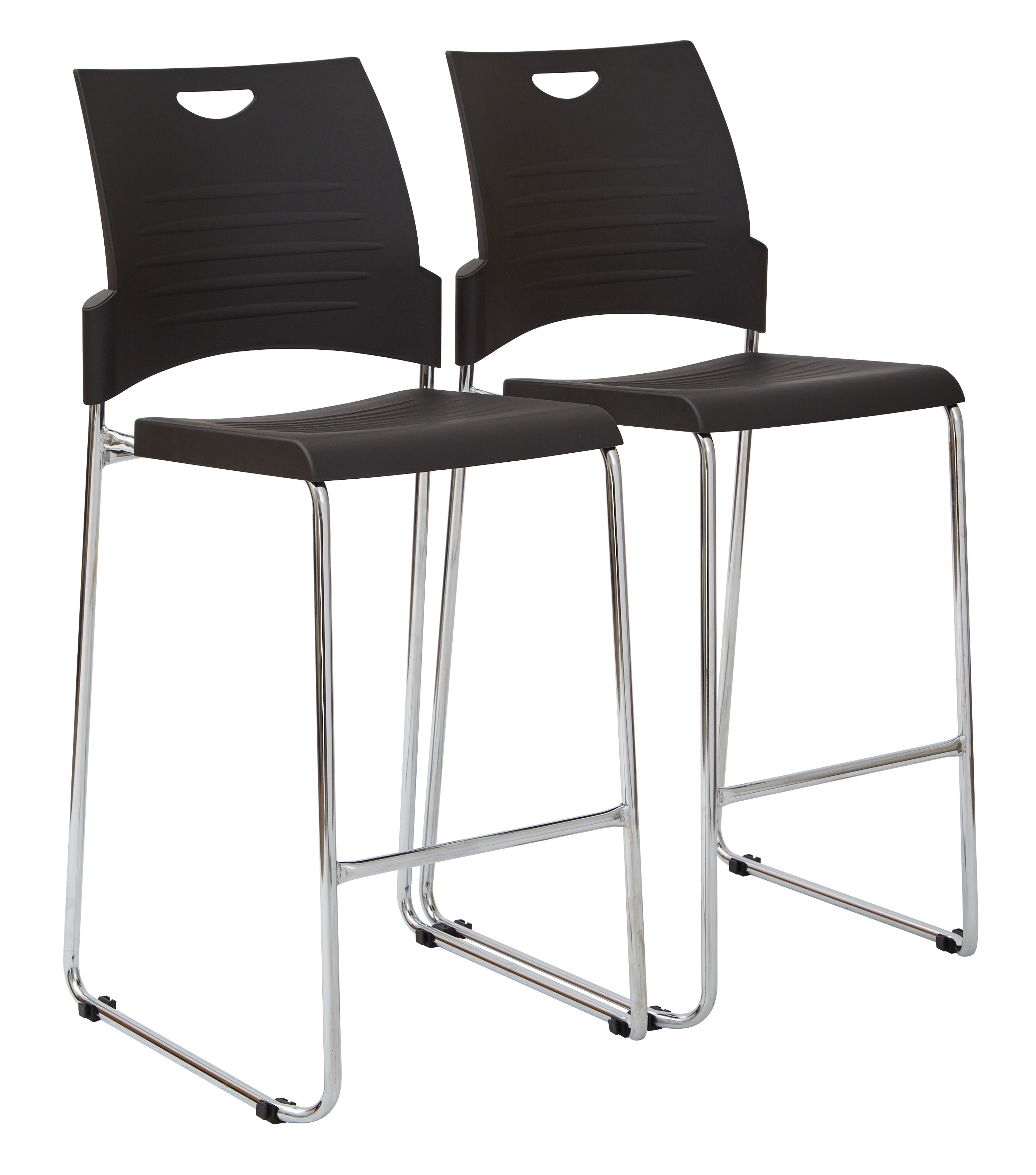Tall Black Stacking and Ganging Chair with Plastic Seat and Back with Chrome Frame 1